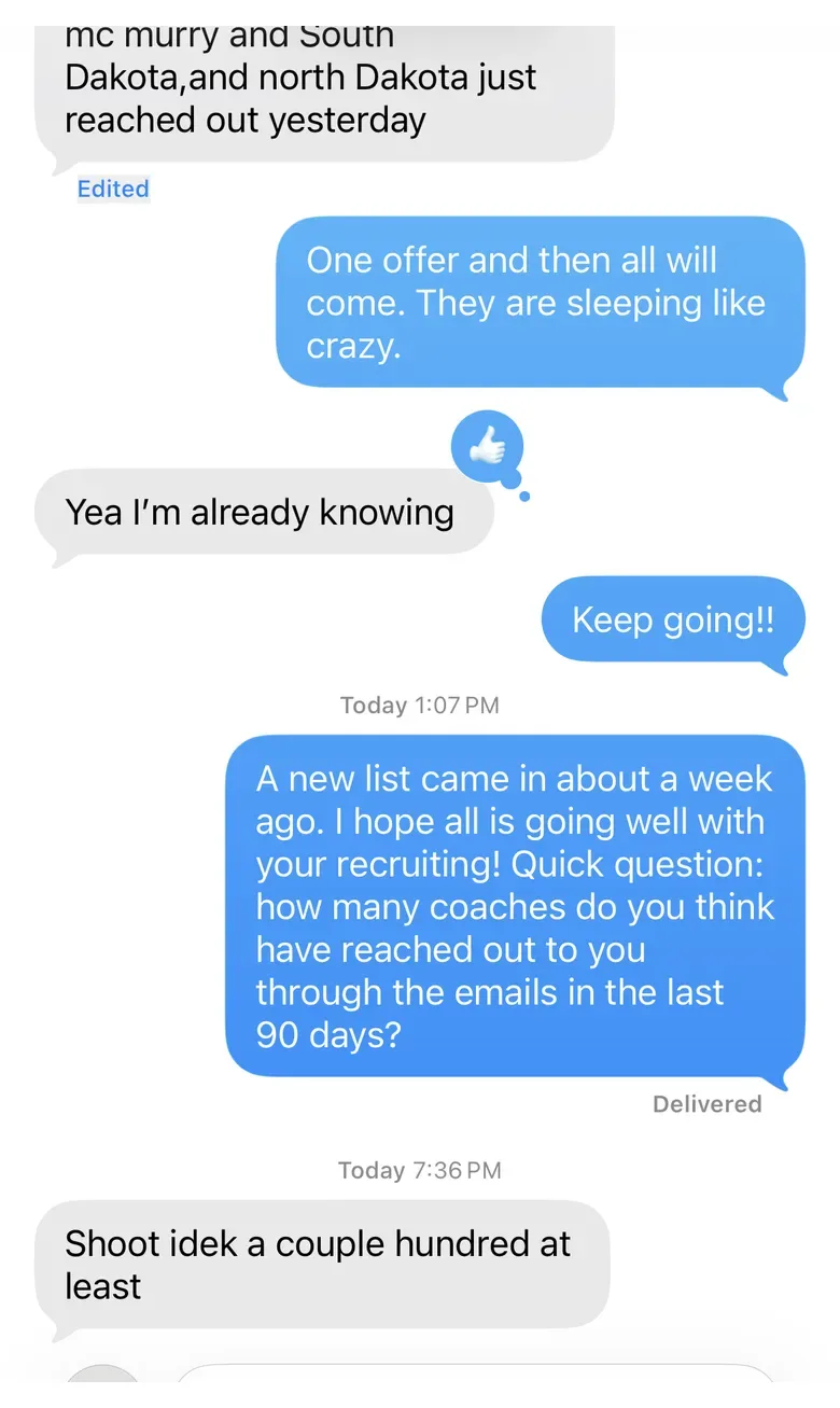 Text conversation: a couple hundred coaches reached out in 90 days